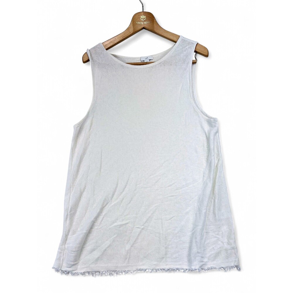 J. Jill‎ Linen-Blend White Sheer Tank Top L Fringe Hem